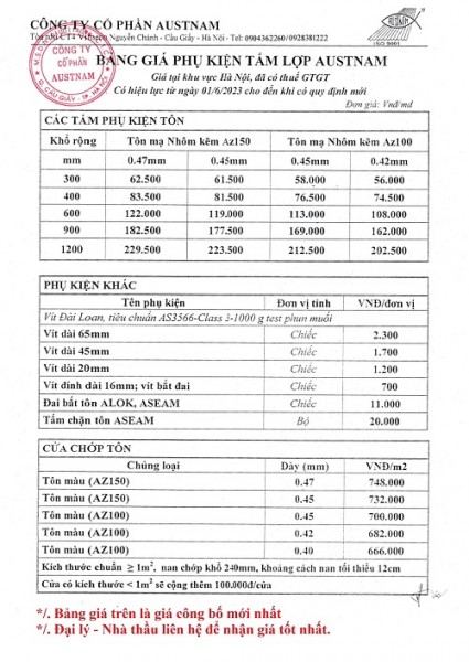 Giá tôn Austnam làm phụ kiện mới nhất